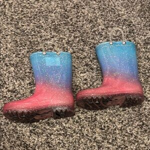 Toddler girls Sparkly Blue and Pink Rain Boots